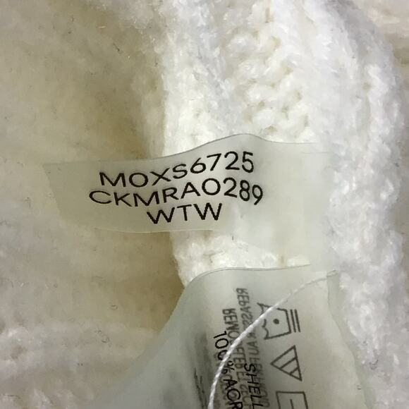 Calvin Klein Ivory Winter White Basket Weave Chain Knit Drape Neck Sweater sz L - Picture 14 of 15